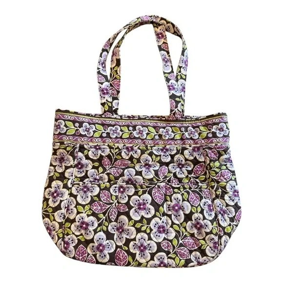 Vera Bradley Signature Print 3 Pocket Tote in Plum Petals - Picture 2 of 7